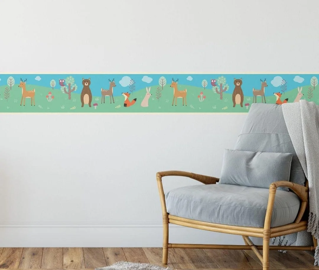 Peel and Stick Forest Animals Wallpaper Border by MIRART |Removable 5.25 Inch x 5 Ft |Ideal for Kids Room and Nurseryjhdgxcn image 3
