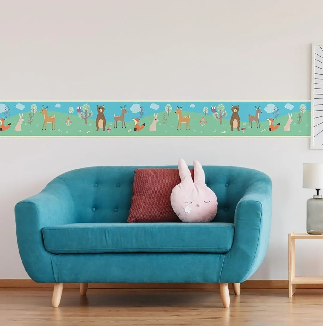 Peel and Stick Forest Animals Wallpaper Border by MIRART |Removable 5.25 Inch x 5 Ft |Ideal for Kids Room and Nurseryjhdgxcn image 1