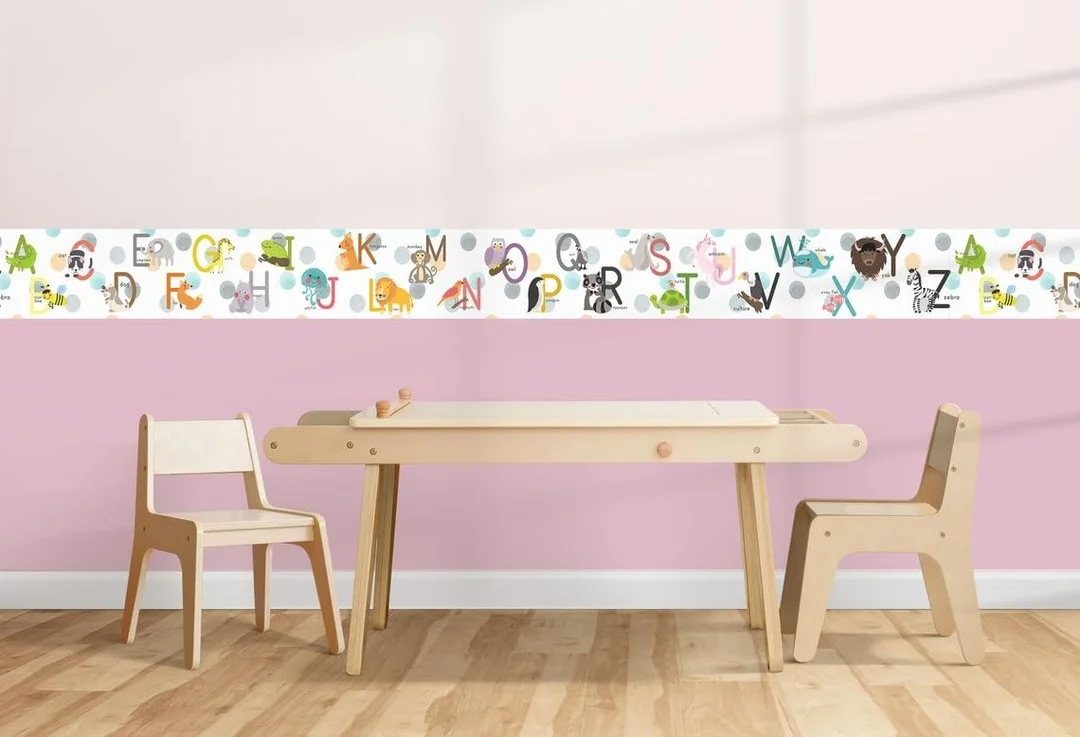 MIRART Animals Alphabet Peel and Stick Wallpaper Border for Kids | 5.25 inch x 5 ft Long, Animal| Themed Wall Border for Children’s Room image 2