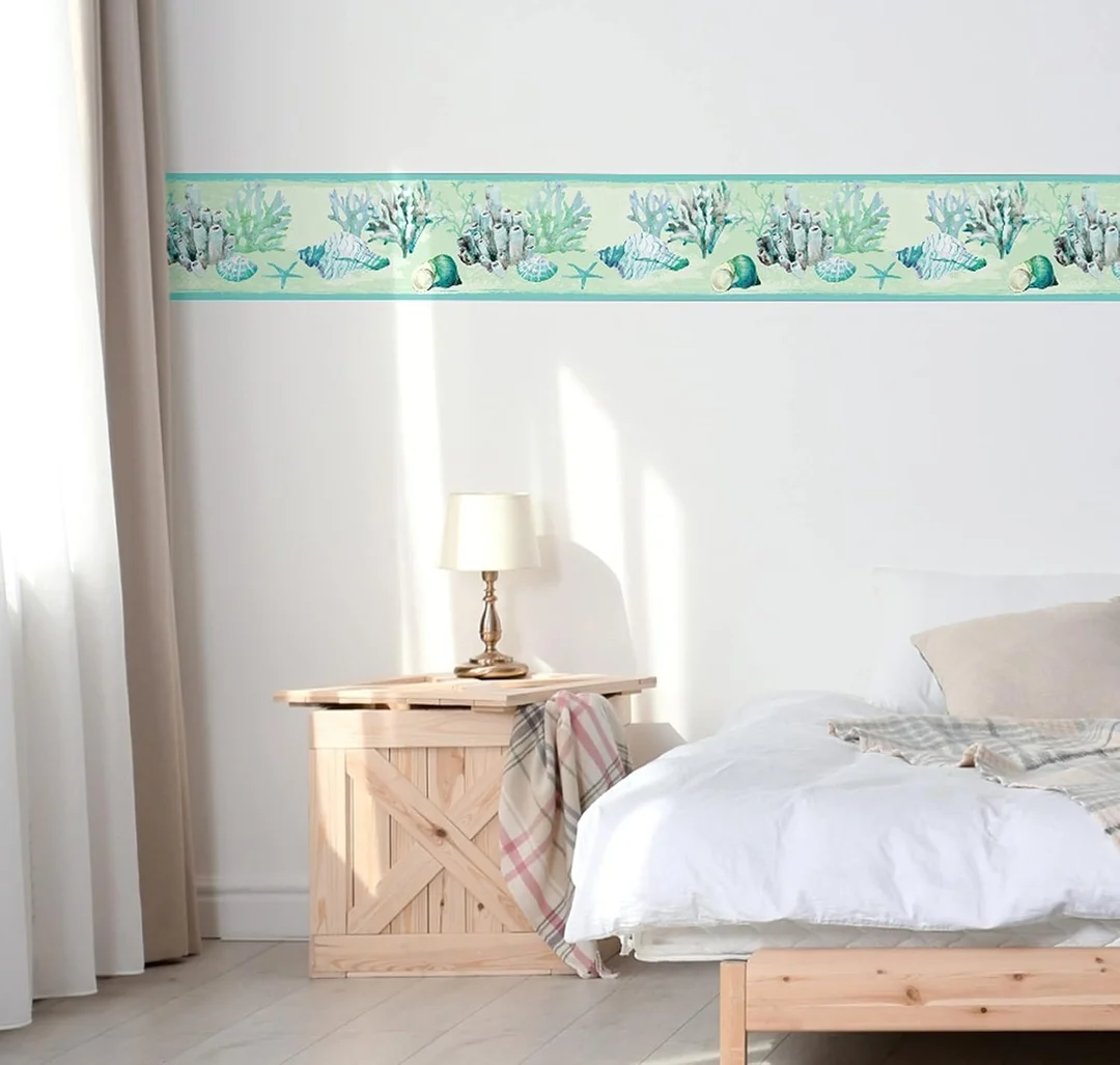 MIRART Coral and Seashells Peel and Stick Wallpaper Border |5.25 Width by 5 ft Length for Ocean| Themed Room Decor image 2