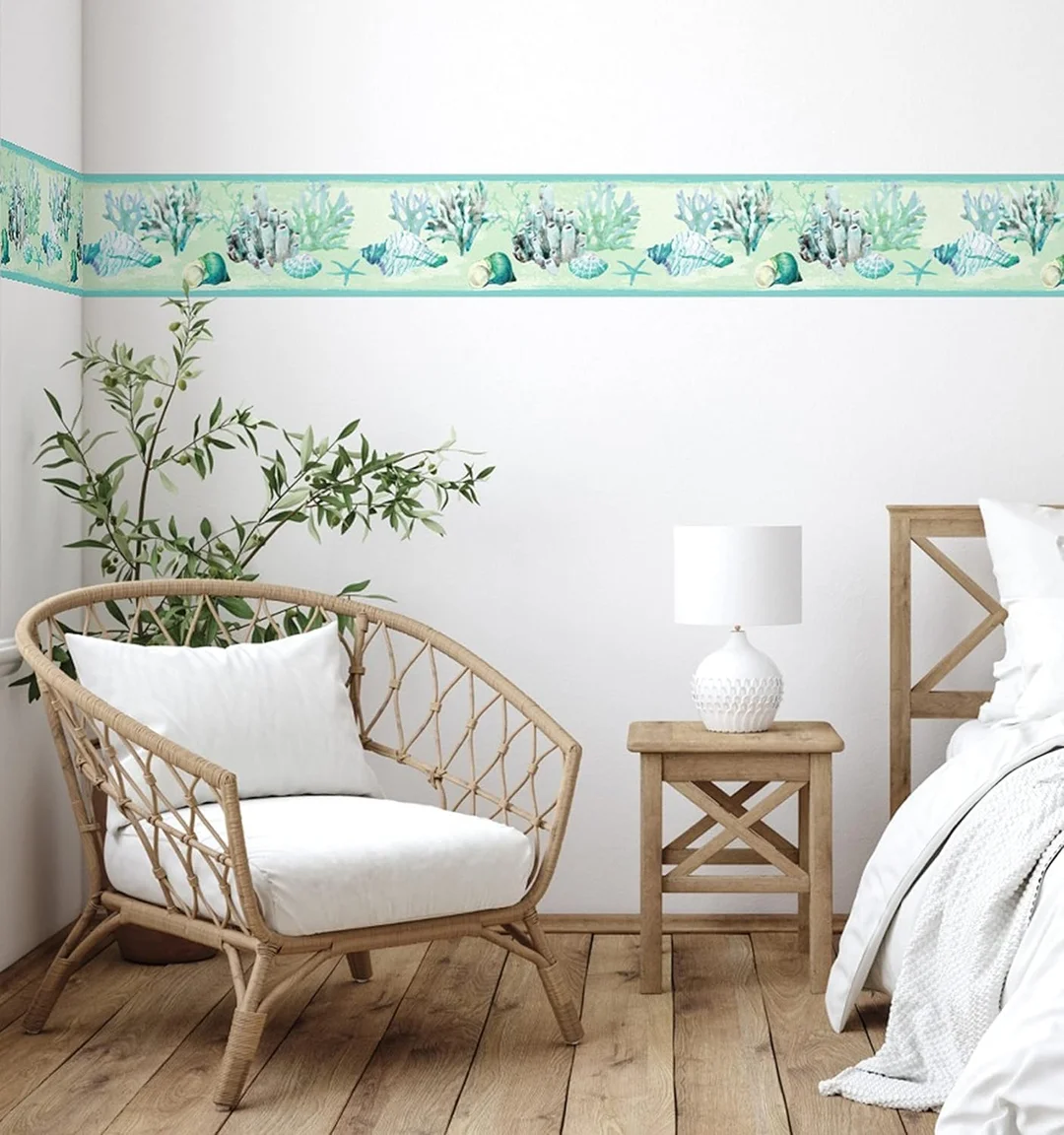 MIRART Coral and Seashells Peel and Stick Wallpaper Border |5.25 Width by 5 ft Length for Ocean| Themed Room Decor image 1