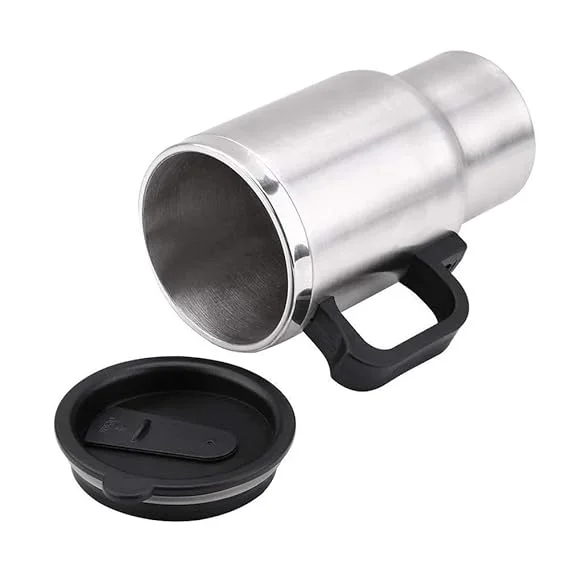 Premium Stainless Steel 12V Car Charging Electric Kettle Mug |Travel Heated Coffee |Tea Thermos Cup for Vehicles, Silver | Auto Hot Beverage Warmer India image 1