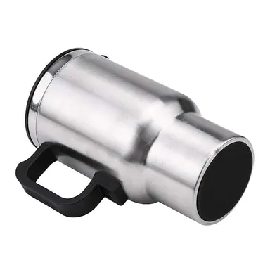 Premium Stainless Steel 12V Car Charging Electric Kettle Mug |Travel Heated Coffee |Tea Thermos Cup for Vehicles, Silver | Auto Hot Beverage Warmer India thumbnail 2
