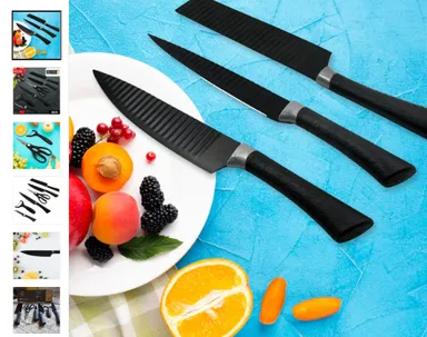 6 Pieces Professional Kitchen Knife Set| Meat Knife| Chef's Knife with Non-Slip Handle for Home| Kitchen and Restaurant with Chef Peeler and Scissor (Stainless Steel  6 Pcs Set) thumbnail 0