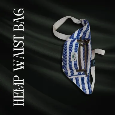 Himalayan Hemp Fanny Pack | FIBERGOLD Unisex Cotton Money Belt | Travel Festival Waist Bag with Large Compartment Blue Hip Bag thumbnail 1