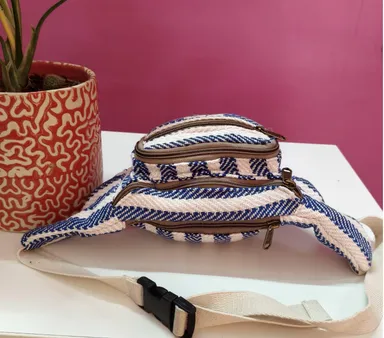 Himalayan Hemp Fanny Pack | FIBERGOLD Unisex Cotton Money Belt | Travel Festival Waist Bag with Large Compartment Blue Hip Bag thumbnail 0