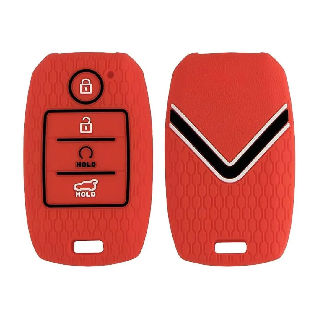Silicone Key Cover for Kia Seltos 4-Button Smart Key Fly Master | Red Protective Case for Sonet Push Button Start Kia Carens image 2