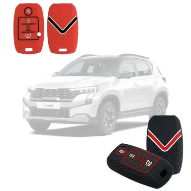 Silicone Key Cover for Kia Seltos 4-Button Smart Key Fly Master | Red Protective Case for Sonet Push Button Start Kia Carens thumbnail 2