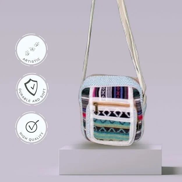 Hemp Shoulder Bag for Women | Eco-Friendly Yellow Crossbody Sling Bag | Fancy Western Design Everyday Use Bag by FIBERGOLD image 2