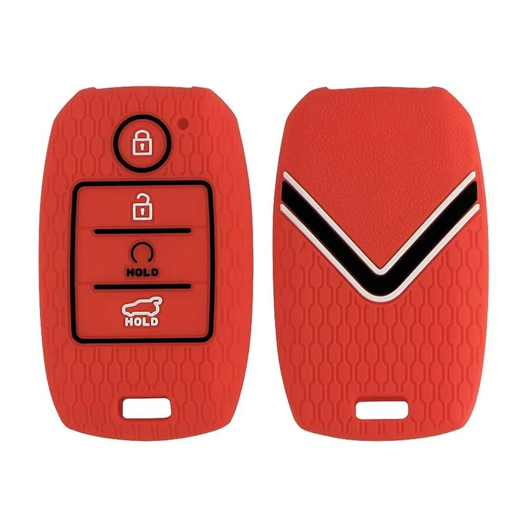 Silicone Key Cover for Kia Sonet | Fly Master | Protective Case for Kia Seltos 2020 and Carens 4-Button Remote Red Black image 1