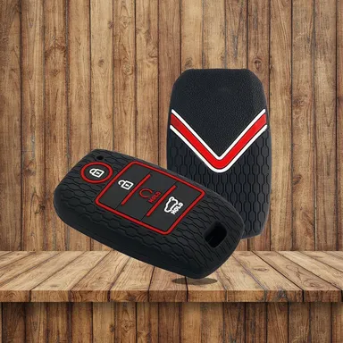 Silicone Key Cover for Kia Sonet | Fly Master | Protective Case for Kia Seltos 2020 and Carens 4-Button Remote Red Black thumbnail 2