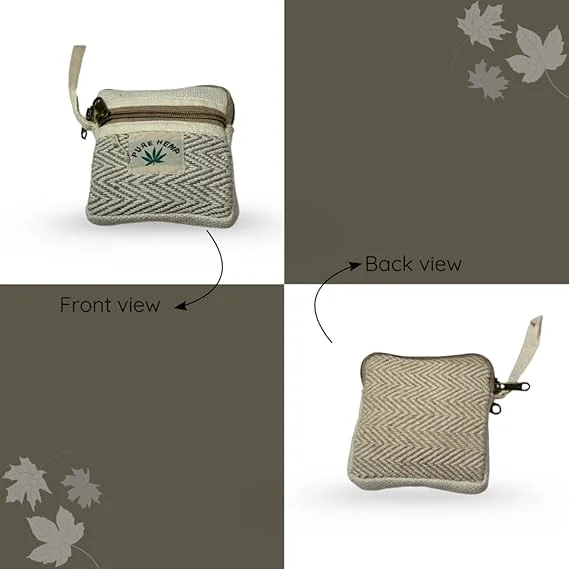 FIBERGOLD Hemp Coin Purse with Zipper Closure | Organic Hemp Wallet & Cotton Pouch for Makeup, Coins & Essentials, Brown Coin Purse image 3