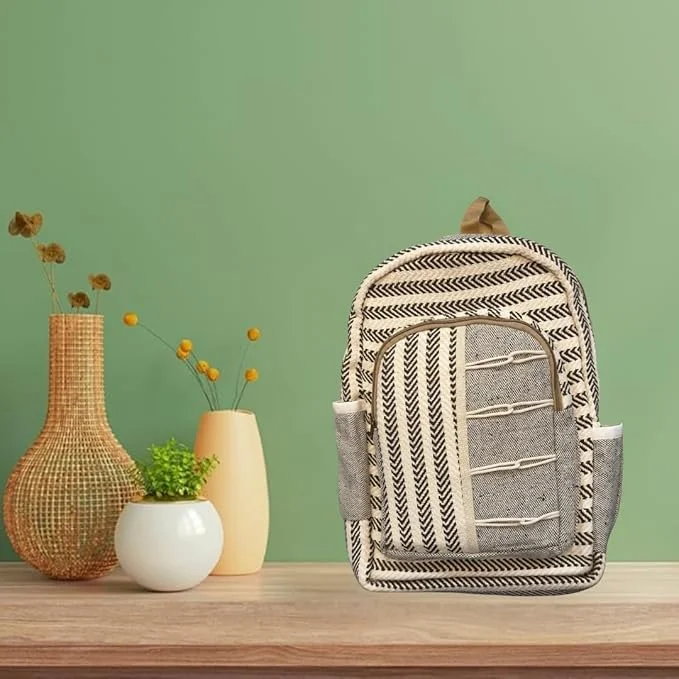 FIBREGOLD Eco-Friendly Handmade Laptop Hemp Backpack | Sustainable, Durable, Stylish Travel Bag for Laptops |Pure Himalayan Brown Backpack image 3