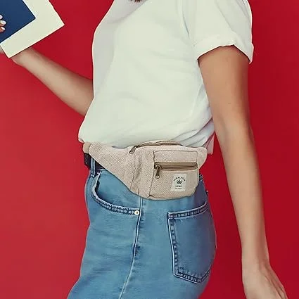 FIBERGOLD Hemp Waist Bag | Blue, Unisex, Adjustable, Eco-Friendly, Multi| Compartment Travel, Hiking & Festival Waist Pack image 3