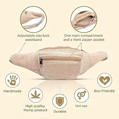 FIBERGOLD Hemp Waist Bag | Blue, Unisex, Adjustable, Eco-Friendly, Multi| Compartment Travel, Hiking & Festival Waist Pack thumbnail 1