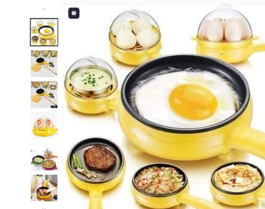 Multi functional Electric 2 in 1 Egg Frying Pan with Egg Boiler Machine Measuring Cup with Handle thumbnail 0
