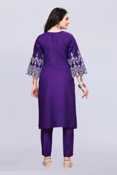 Latest Women Kurta Set Online India | Cotton Rayon Embroidered Kurta Set thumbnail 1