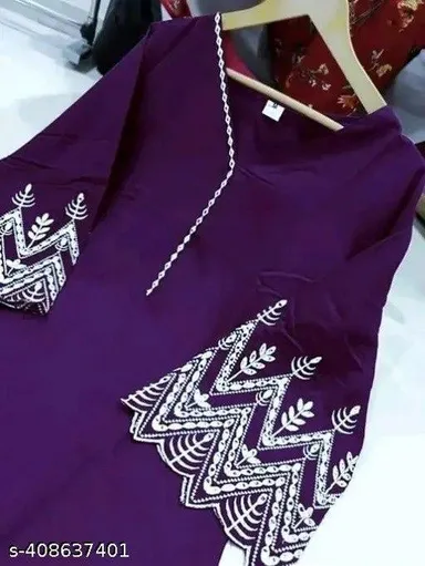 Latest Women Kurta Set Online India | Cotton Rayon Embroidered Kurta Set thumbnail 7