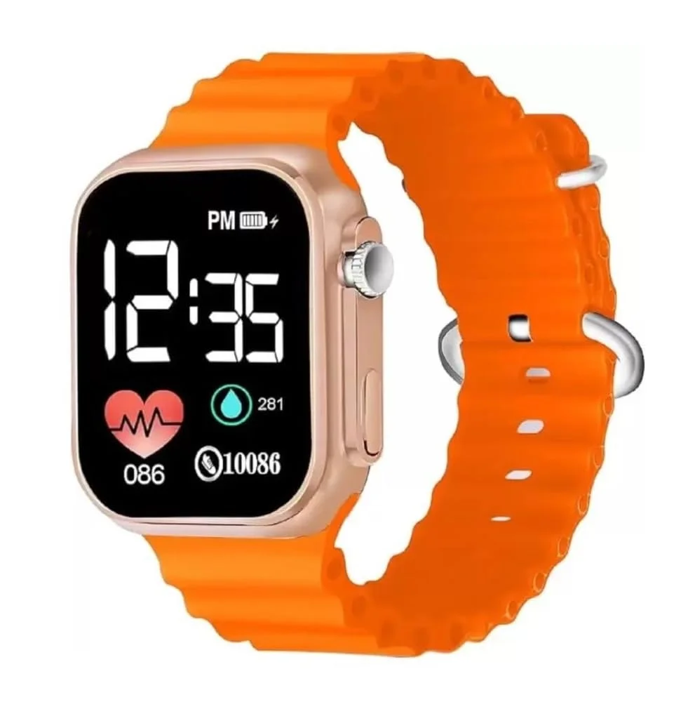 EL SMO Square Dial Colorful LED Watch for Kids Boys & Girls | Waterproof Digital Time & Date Combo Watch | Orange & Black | Ideal Birthday Gift image 3