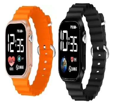 EL SMO Square Dial Colorful LED Watch for Kids Boys & Girls | Waterproof Digital Time & Date Combo Watch | Orange & Black | Ideal Birthday Gift thumbnail 5