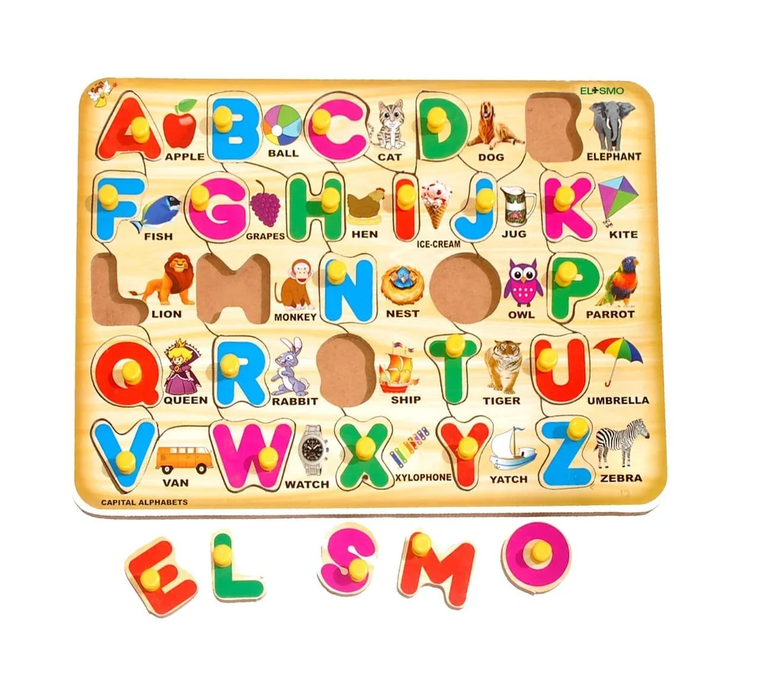 EL SMO Wooden Alphabet Tray Toy | preschool learning kit for toddlers | colourful capital alphabet board educational wooden toy  image 2
