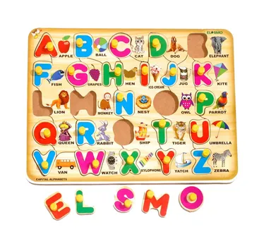 EL SMO Wooden Alphabet Tray Toy | preschool learning kit for toddlers | colourful capital alphabet board educational wooden toy  thumbnail 1