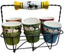 Ceramic Tea Cup Set | VIBHSA Pack of 6 Multicolor Tea Cups with Metal Glass Stand | Microwave & Dishwasher Safe image 4