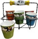 Ceramic Tea Cup Set | VIBHSA Pack of 6 Multicolor Tea Cups with Metal Glass Stand | Microwave & Dishwasher Safe image 3