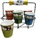 Ceramic Tea Cup Set | VIBHSA Pack of 6 Multicolor Tea Cups with Metal Glass Stand | Microwave & Dishwasher Safe thumbnail 2