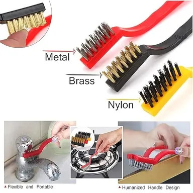 3-in-1 Wire Brush Set for Kitchen & Grill Cleaning | Varsha Creation Brass, Nylon & Stainless Steel Brushes thumbnail 1