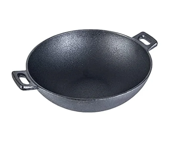 Forza Cast-Iron Kadhai 24 cm | Pre-Seasoned Induction Friendly Cookware 1.9L | Best for Frying, Sauteing & Cooking| Varsha Creation image 1