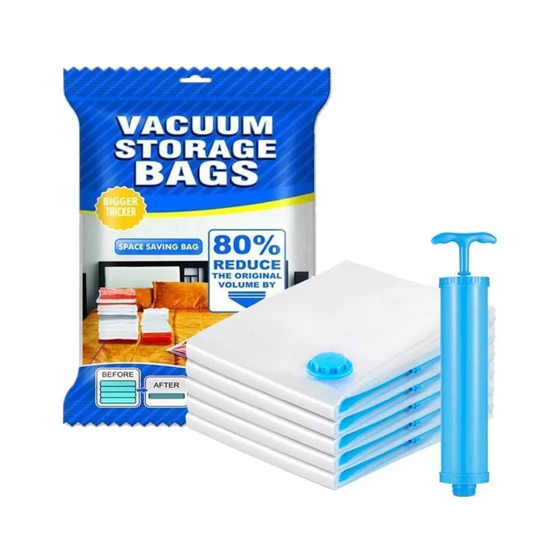 Vacuum Storage Bags for Clothes with Pump| Large Size| Travel Packing Organizer with Hand Pump Included image 1