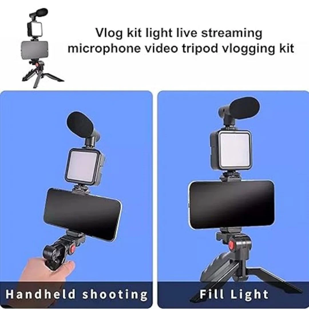 Mobile Video Recording Kit India | Mini Tripod Shotgun Podcast Microphone Phone Holder LED Light| for YouTube TikTok Vlog by EL SMO image 4