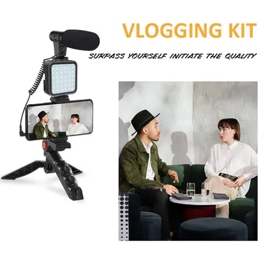 Mobile Video Recording Kit India | Mini Tripod Shotgun Podcast Microphone Phone Holder LED Light| for YouTube TikTok Vlog by EL SMO thumbnail 4