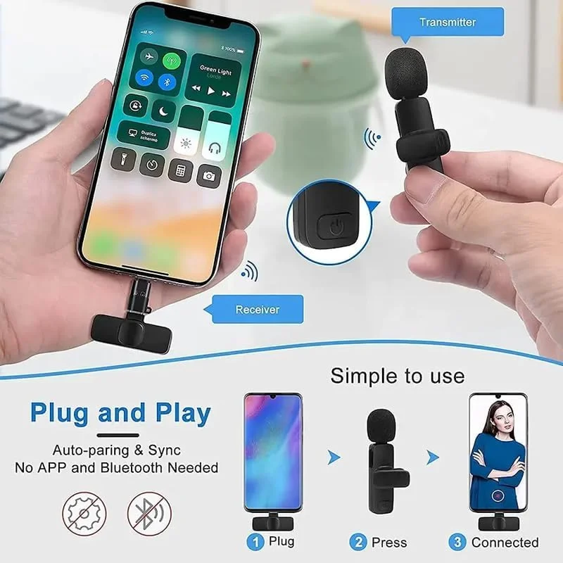 EL SMO K8 Wireless Clip Microphone India | Mini Portable Digital Mic with Receiver Type C Lightning Port for Vlogging YouTube Zoom Online Classes image 2