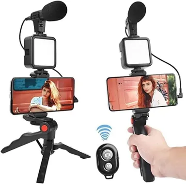EL SMO Camera Vlogging Kit with Mic and Tripod India | Video Recording Kit for Podcasting LED Light & Phone Holder Clip thumbnail 0