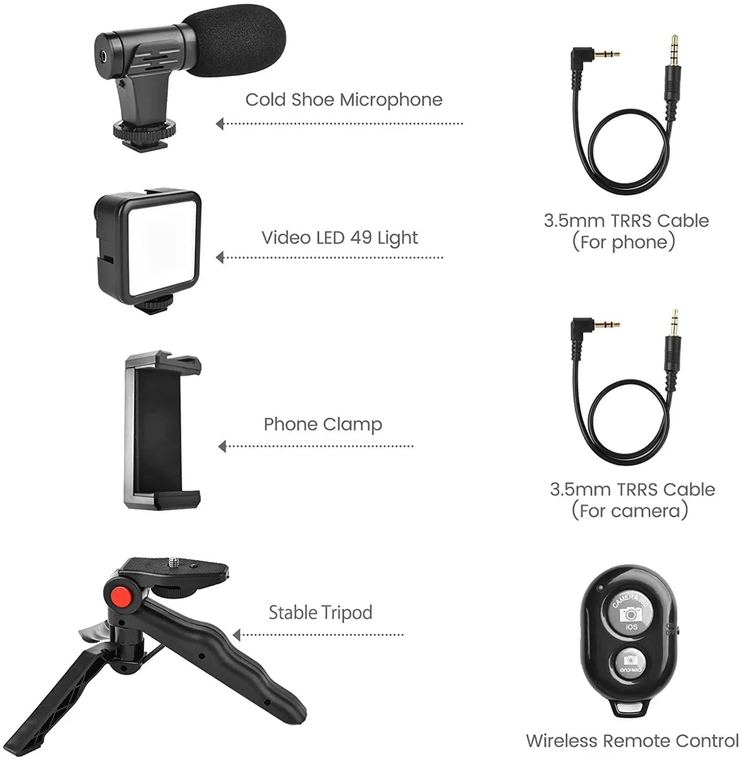 EL SMO Camera Vlogging Kit with Mic and Tripod India | Video Recording Kit for Podcasting LED Light & Phone Holder Clip image 2