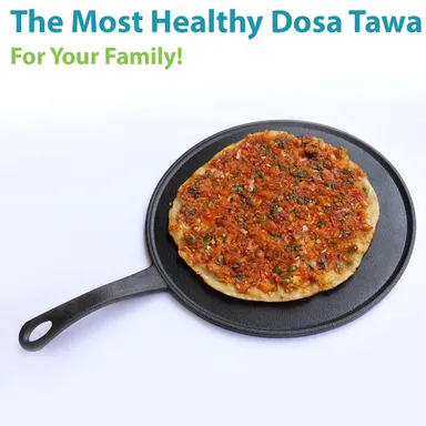  12-Inch Pre-Seasoned Cast Iron Tawa Non-Stick Flat Griddle Pan for Roti, Dosa, Pancakes | Heavy Duty Induction & Oven Safe Cookware thumbnail 2