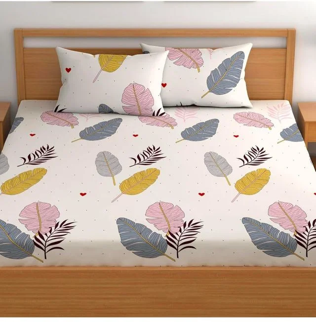 Elastic Bedsheets Cotton 120 TC | 1st Step Botanical Print | Summer Bedding with 2 Pillow Covers image 1