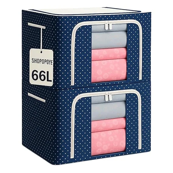 Storage Box for Clothes | Polka Dot Fabric Organizer with Lid | Foldable Wardrobe Organizer Storage Box image 1