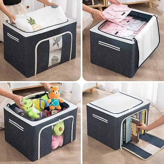 Storage Box for Clothes | Polka Dot Fabric Organizer with Lid | Foldable Wardrobe Organizer Storage Box image 3