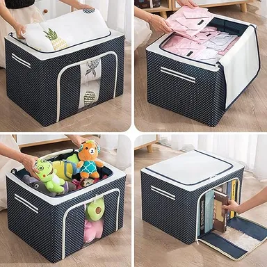 Storage Box for Clothes | Polka Dot Fabric Organizer with Lid | Foldable Wardrobe Organizer Storage Box thumbnail 2