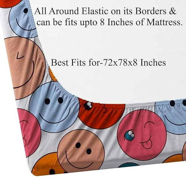New Collection Glace Cotton Double Fitted Bedsheet with 2 Matching Pillow Covers 78 x 72 + 6 inch | Superfine Quality Elasticated Fit Breathable & Wrinkle Free image 3