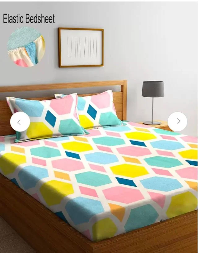 HOME FURNISHING 250 TC Microfiber Double Bedsheet | Geometric Fitted Elastic Bedsheet for Double Bed image 1
