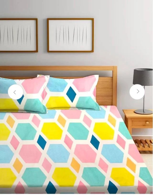 HOME FURNISHING 250 TC Microfiber Double Bedsheet | Geometric Fitted Elastic Bedsheet for Double Bed image 3