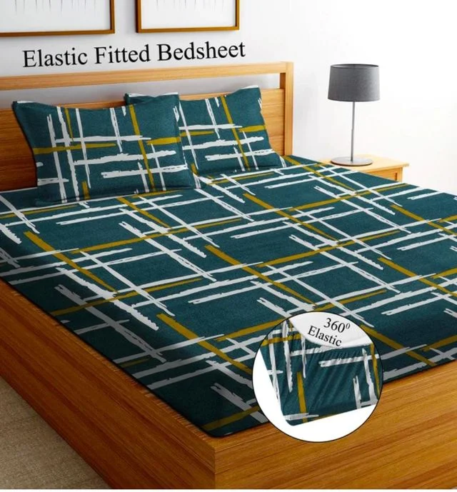 Elastic Fitted Bedsheets with 2 King Size Pillow Covers | Double Bed with All Around Elastic Size 72 x 78 x 8 Inches Fitted Sheets for King Size Bed image 1