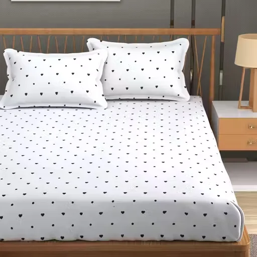 Cotton Contrast Pillow Elastic Fitted Bedsheet| Cotton bedsheet| trending bedsheet| summer bedsheet| Fitted Bedsheet| wrinkle free bedsheet |double Bedsheet with pillows image 1