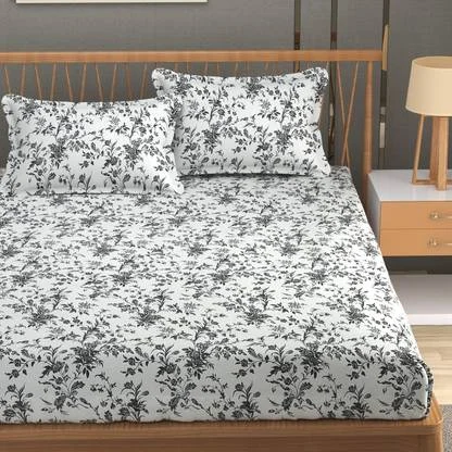 Cotton King Size Self Design Fitted (Elastic) Bedsheet | Cotton King Fitted Bedsheet PNS Bedsheet image 1