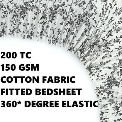 Cotton King Size Self Design Fitted (Elastic) Bedsheet | Cotton King Fitted Bedsheet PNS Bedsheet image 4