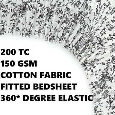 Cotton King Size Self Design Fitted (Elastic) Bedsheet | Cotton King Fitted Bedsheet  PNS Bedsheet  thumbnail 3